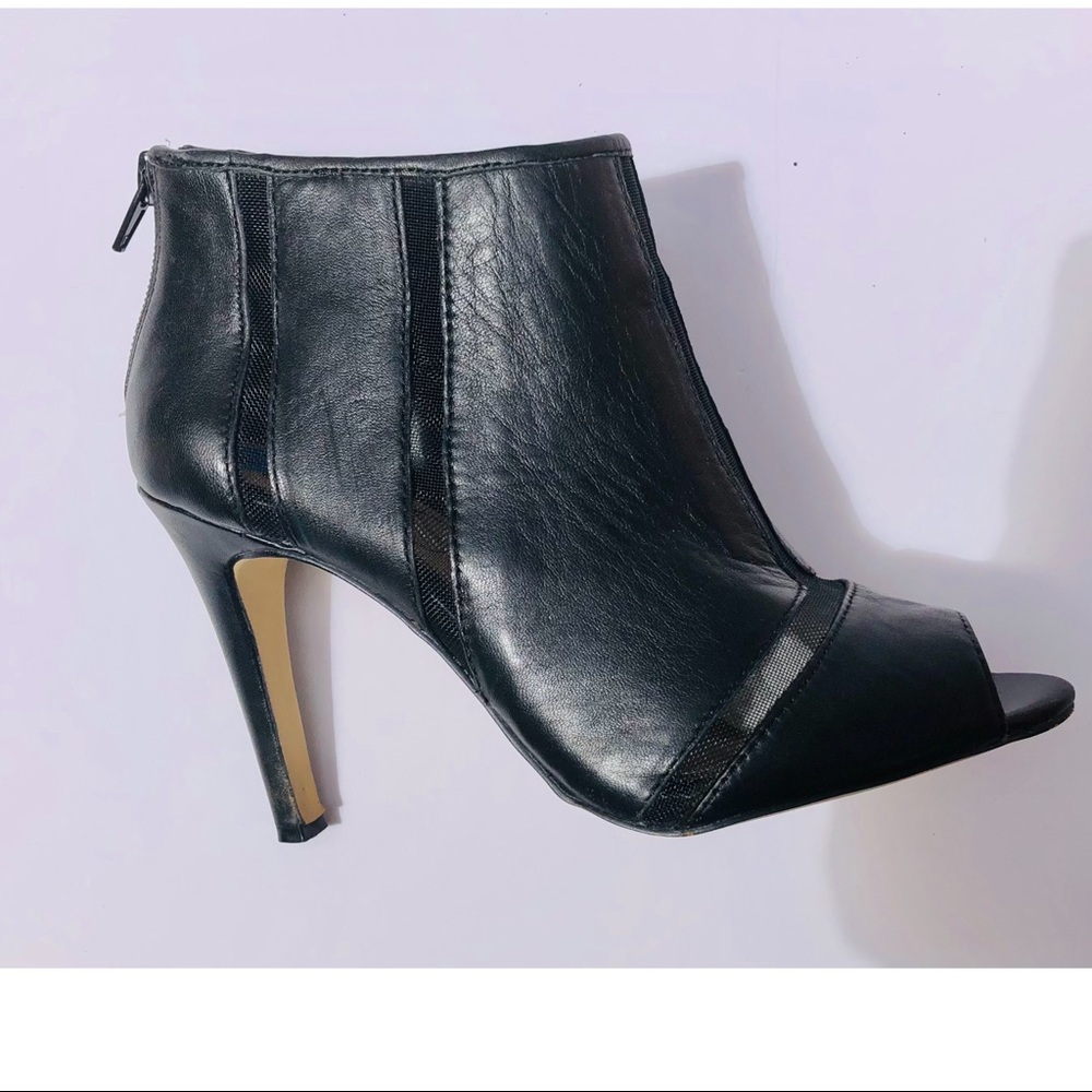 Jessica Simpson black booties size 6.5, black Leather and mesh open toe bootie.